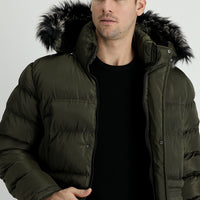 Medium Khaki Hooded Sports Puffer Jacket