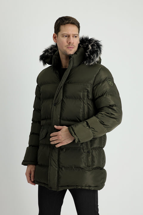 Medium Khaki Hooded Sports Puffer Jacket