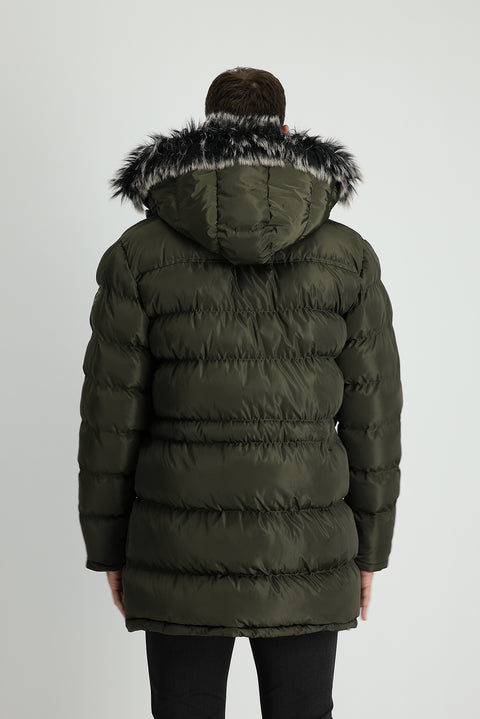 Medium Khaki Hooded Sports Puffer Jacket
