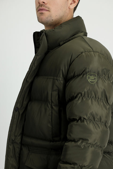 Medium Khaki Hooded Sports Puffer Jacket