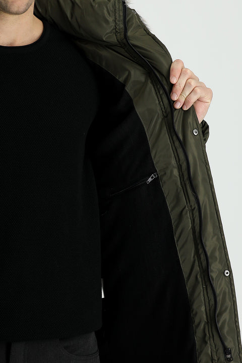 Medium Khaki Hooded Sports Puffer Jacket