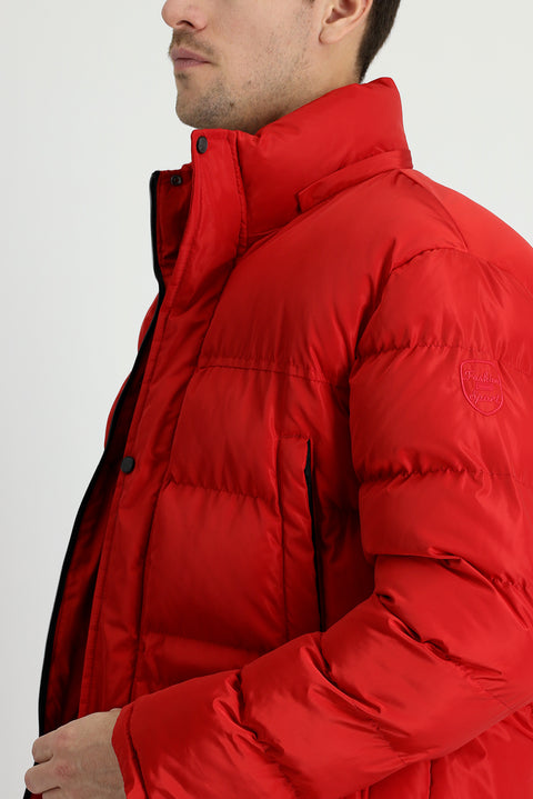 Dark Red Hooded Sports Puffer Jacket