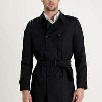 Black Double-Breasted Overcoat & Trench Coat