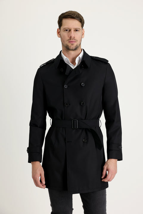 Black Double-Breasted Overcoat & Trench Coat