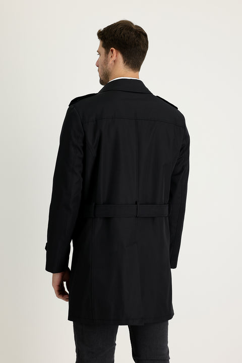 Black Double-Breasted Overcoat & Trench Coat