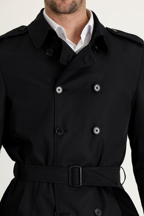 Black Double-Breasted Overcoat & Trench Coat