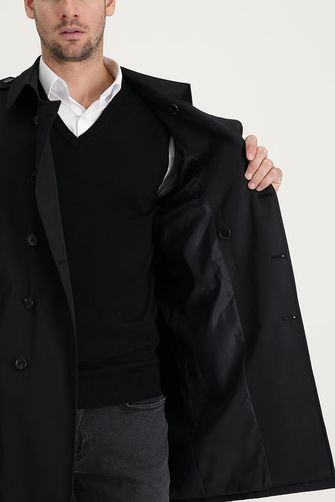 Black Double-Breasted Overcoat & Trench Coat