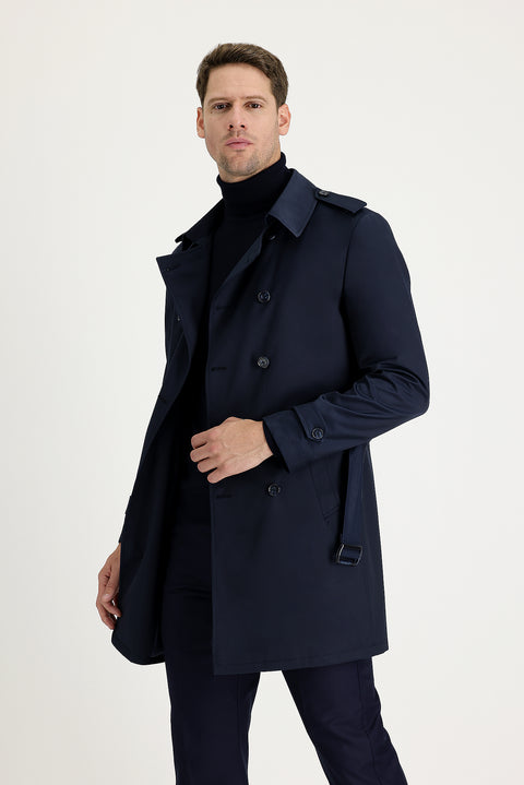 Medium Navy Double-Breasted Overcoat & Trench Coat