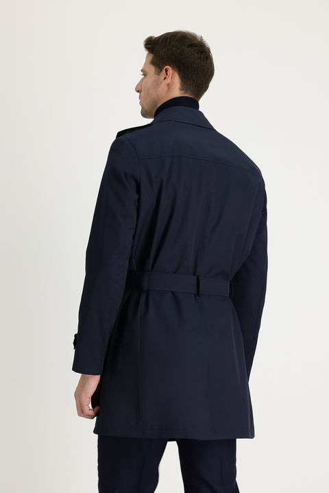 Medium Navy Double-Breasted Overcoat & Trench Coat