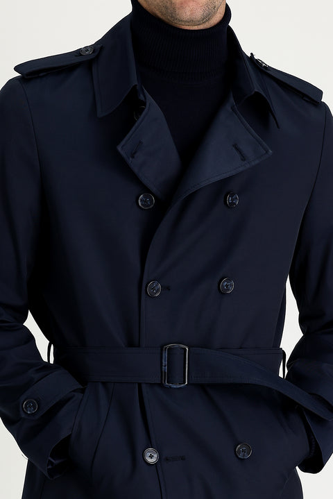 Medium Navy Double-Breasted Overcoat & Trench Coat