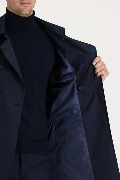 Medium Navy Double-Breasted Overcoat & Trench Coat