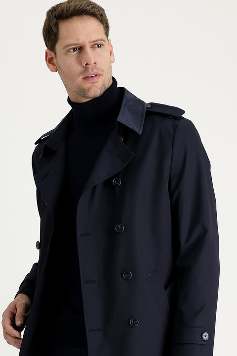 Dark Navy Double-Breasted Overcoat & Trench Coat