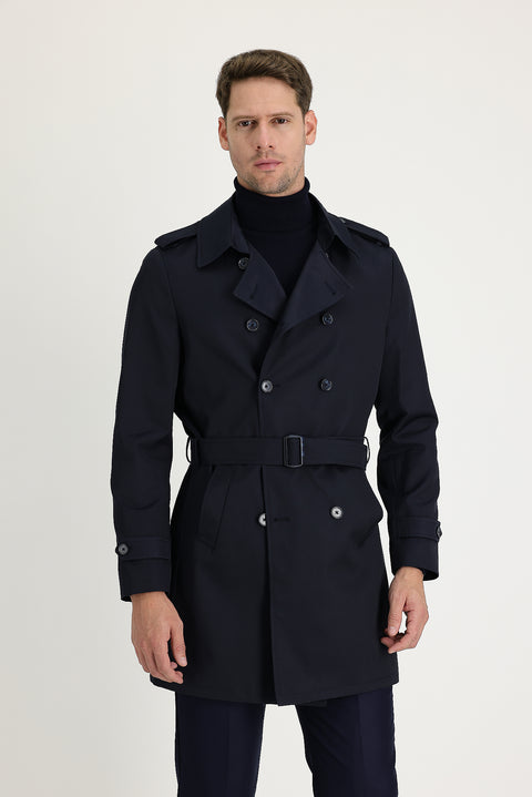 Dark Navy Double-Breasted Overcoat & Trench Coat