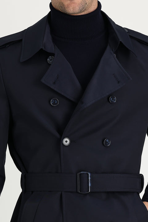 Dark Navy Double-Breasted Overcoat & Trench Coat