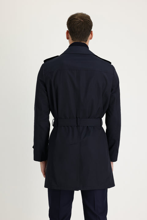 Dark Navy Double-Breasted Overcoat & Trench Coat