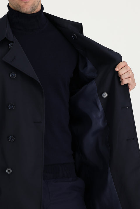 Dark Navy Double-Breasted Overcoat & Trench Coat