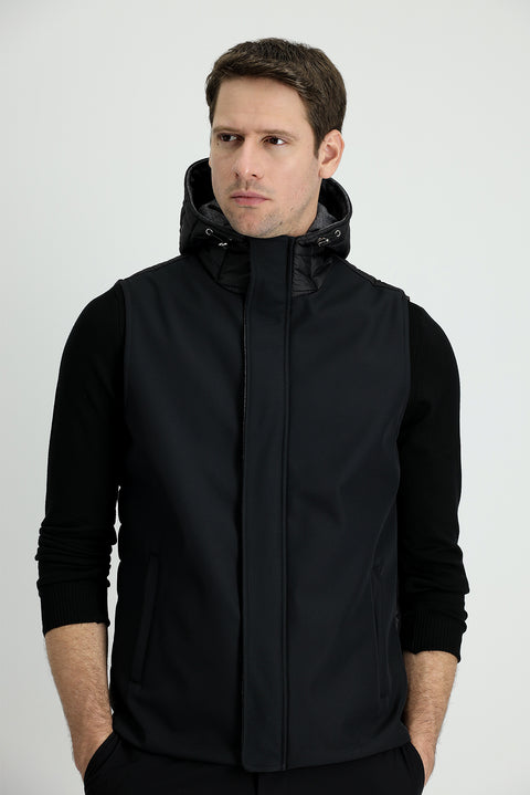 Black Slim Fit Narrow Cut Sports Puffer Vest