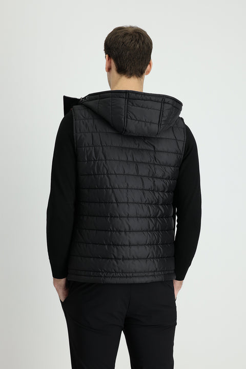 Black Slim Fit Narrow Cut Sports Puffer Vest