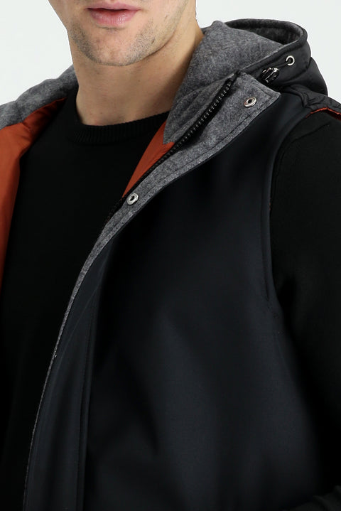 Black Slim Fit Narrow Cut Sports Puffer Vest