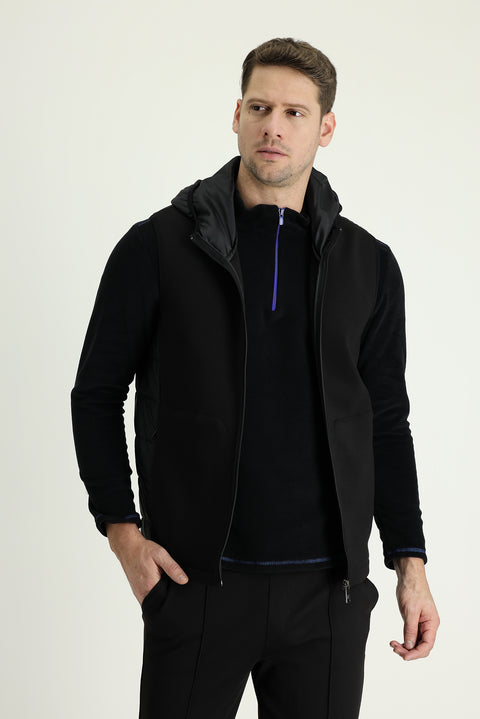 Black Slim Fit Hooded Sports Vest