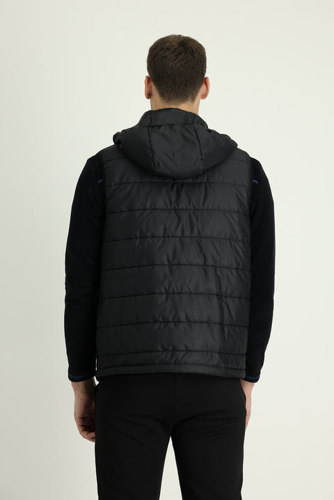 Black Slim Fit Hooded Sports Vest