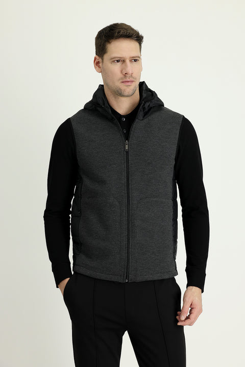 Medium Anthracite Slim Fit Hooded Sports Vest