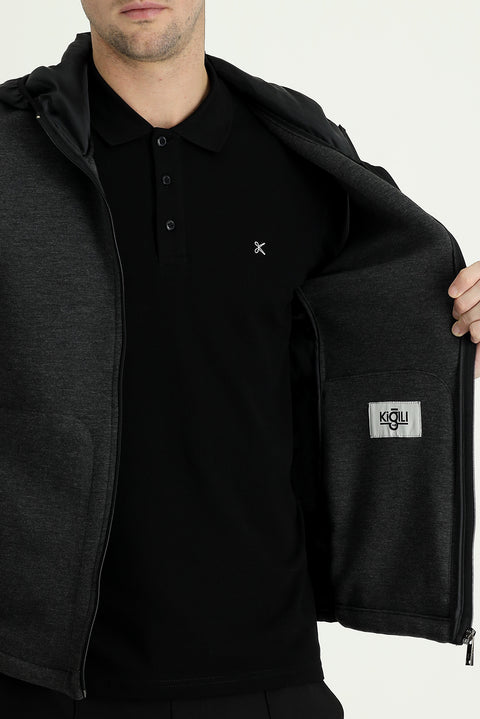 Medium Anthracite Slim Fit Hooded Sports Vest