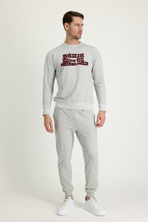 Medium Grey Mélange Slim Fit Narrow Cut Cotton Sweatpants