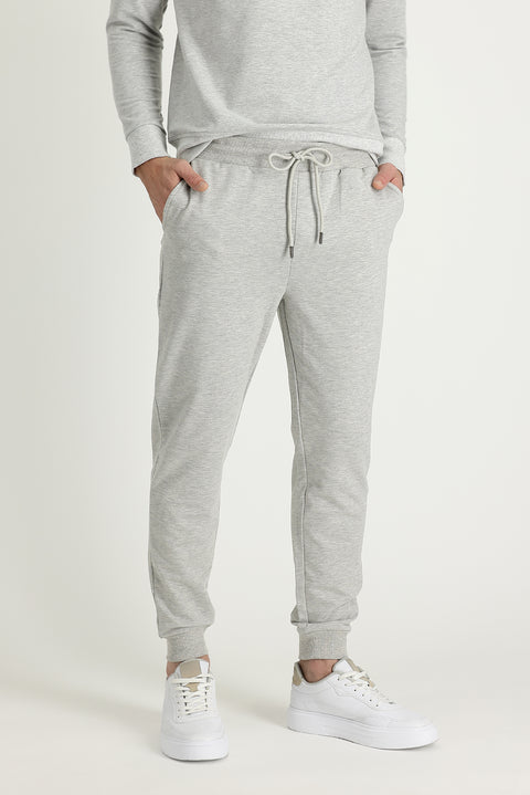 Medium Grey Mélange Slim Fit Narrow Cut Cotton Sweatpants