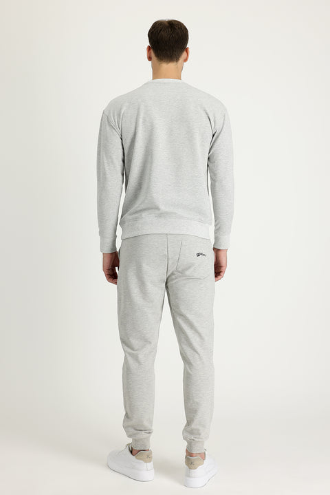 Medium Grey Mélange Slim Fit Narrow Cut Cotton Sweatpants