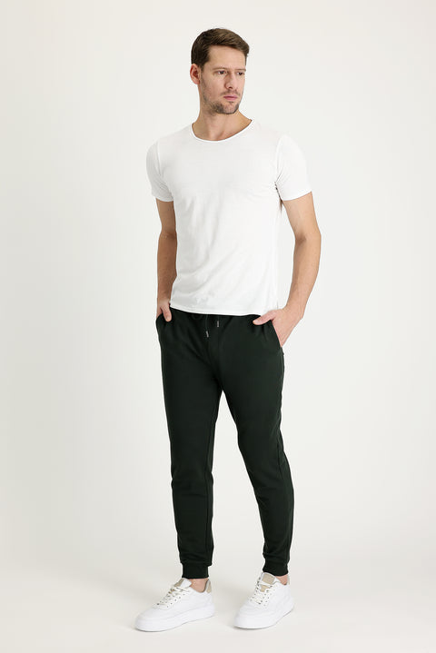Orta Haki Slim Fit Dar Kesim Pamuklu Sweatpant / Eşofman Altı