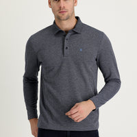 Dark Navy Polo Shirt with Patterned Embroidered Design