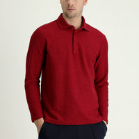 Koyu Kırmızı Polo Yaka Nakışlı Pamuklu Sweatshirt