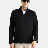 Black Half-Zip Stand-Up Collar Cold-Resistant, Non-Pilling Fleece Sweatshirt