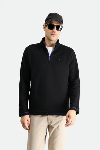  Siyah Yarım Fermuarlı Dik Yaka Soğuk Geçirmez Tüylenme Yapmayan Polar Sweatshirt