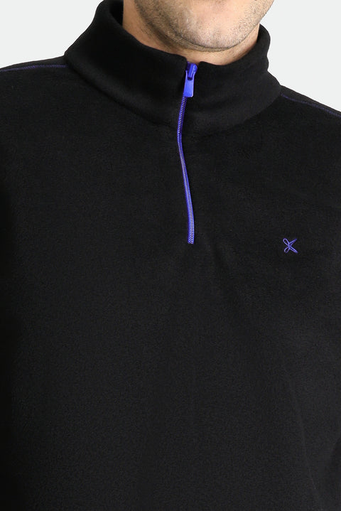 Black Half-Zip Stand-Up Collar Cold-Resistant, Non-Pilling Fleece Sweatshirt