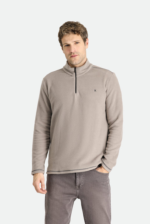 Medium Grey Melange Half-Zip Stand-Up Collar Cold-Resistant, Non-Pilling Fleece Sweatshirt