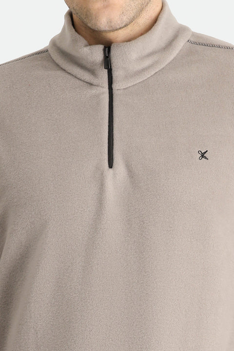 Medium Grey Melange Half-Zip Stand-Up Collar Cold-Resistant, Non-Pilling Fleece Sweatshirt