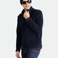 Dark Navy Half-Zip Stand-Up Collar Cold-Resistant, Non-Pilling Fleece Sweatshirt