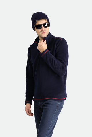  Koyu Lacivert Yarım Fermuarlı Dik Yaka Soğuk Geçirmez Tüylenme Yapmayan Polar Sweatshirt