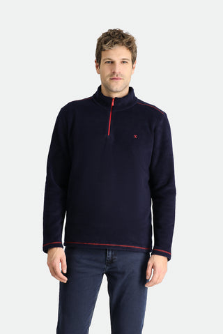  Koyu Lacivert Yarım Fermuarlı Dik Yaka Soğuk Geçirmez Tüylenme Yapmayan Polar Sweatshirt