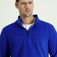 Navy Blue Half-Zip Stand-Up Collar Cold-Resistant, Non-Pilling Fleece Sweatshirt