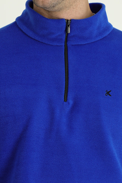 Navy Blue Half-Zip Stand-Up Collar Cold-Resistant, Non-Pilling Fleece Sweatshirt