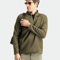Orta Haki Yarım Fermuarlı Dik Yaka Soğuk Geçirmez Tüylenme Yapmayan Polar Sweatshirt