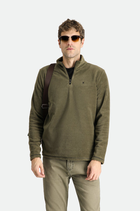 Orta Haki Yarım Fermuarlı Dik Yaka Soğuk Geçirmez Tüylenme Yapmayan Polar Sweatshirt