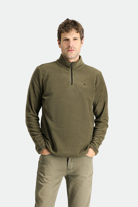 Orta Haki Yarım Fermuarlı Dik Yaka Soğuk Geçirmez Tüylenme Yapmayan Polar Sweatshirt