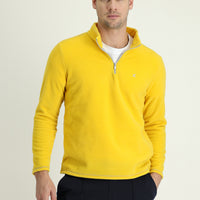 Lemon Yellow Half-Zip Stand-Up Collar Cold-Resistant, Non-Pilling Fleece Sweatshirt