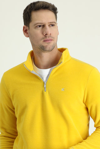  Limon Sarı Yarım Fermuarlı Dik Yaka Soğuk Geçirmez Tüylenme Yapmayan Polar Sweatshirt