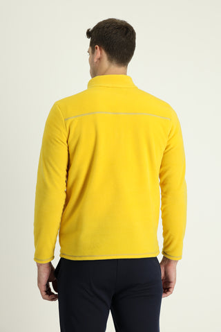  Limon Sarı Yarım Fermuarlı Dik Yaka Soğuk Geçirmez Tüylenme Yapmayan Polar Sweatshirt