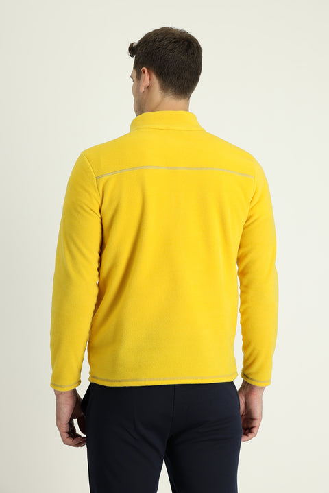 Lemon Yellow Half-Zip Stand-Up Collar Cold-Resistant, Non-Pilling Fleece Sweatshirt